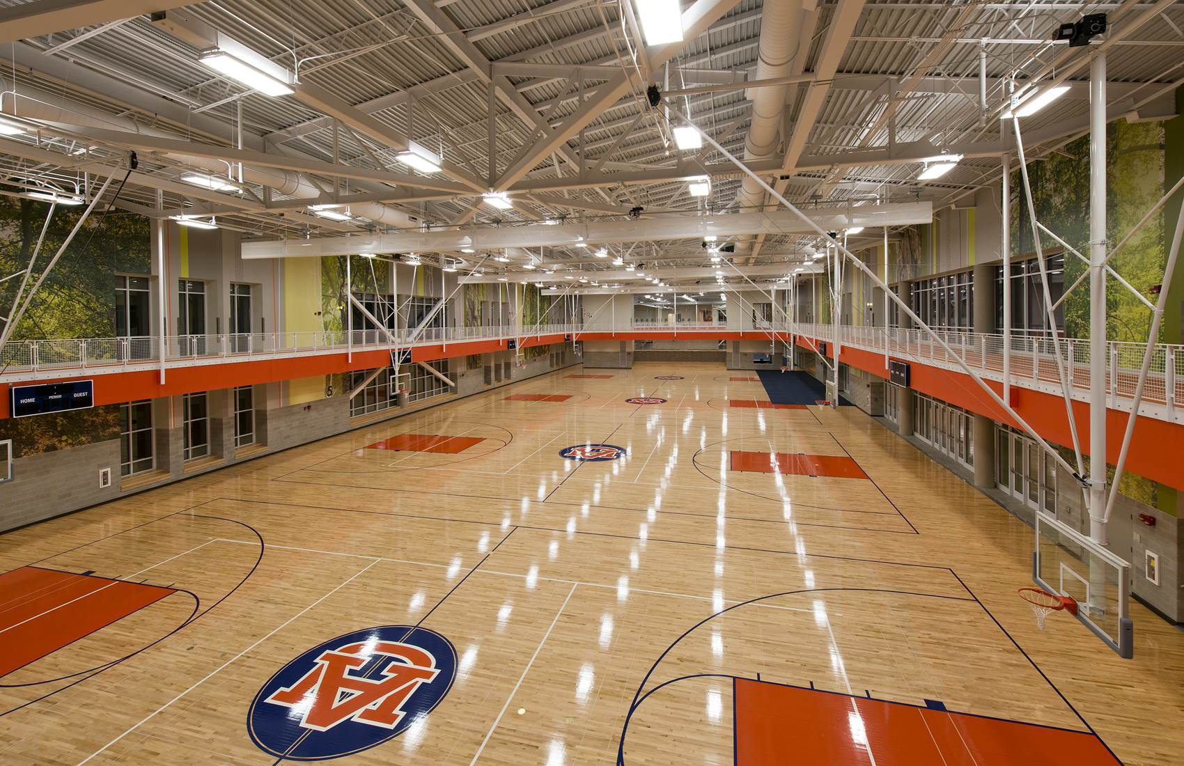 Basketball courts and indoor track at the Auburn University Recreation and Wellness Center